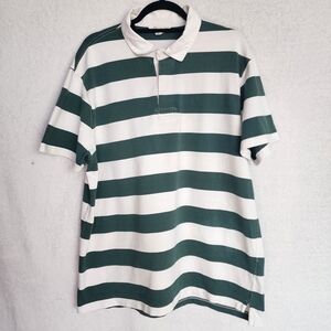 J Crew Size XL Nautical Striped Rugby Polo Shirt Green White Short Sleeve